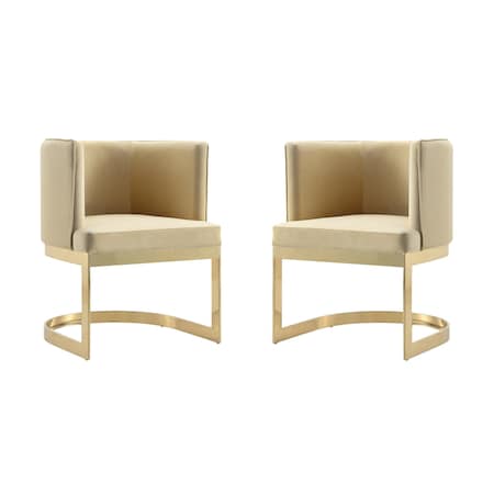 Manhattan Comfort Aura Dining Chair in Sand and Polished Brass, PK2 2-DC026-SD